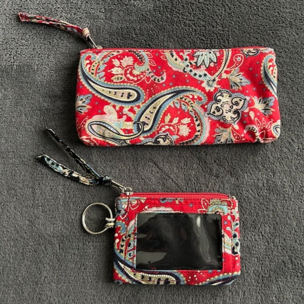 Women's Cosmetic Bag & ID Card Holder Set in Red Paisley